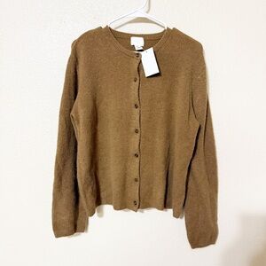 H&M NEW Camel Button Up Crewneck Super Soft Brown Cardigan size small